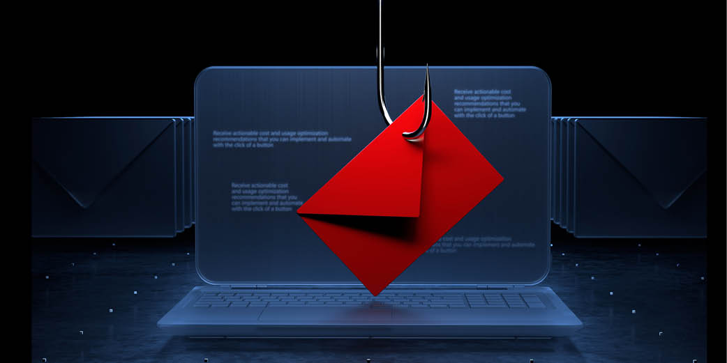 „Illustration zum Thema Phishing erkennen – mit E-Mail-Symbol, rotem Warnschild und dem Hinweis ‚Erst denken, dann klicken!‘“