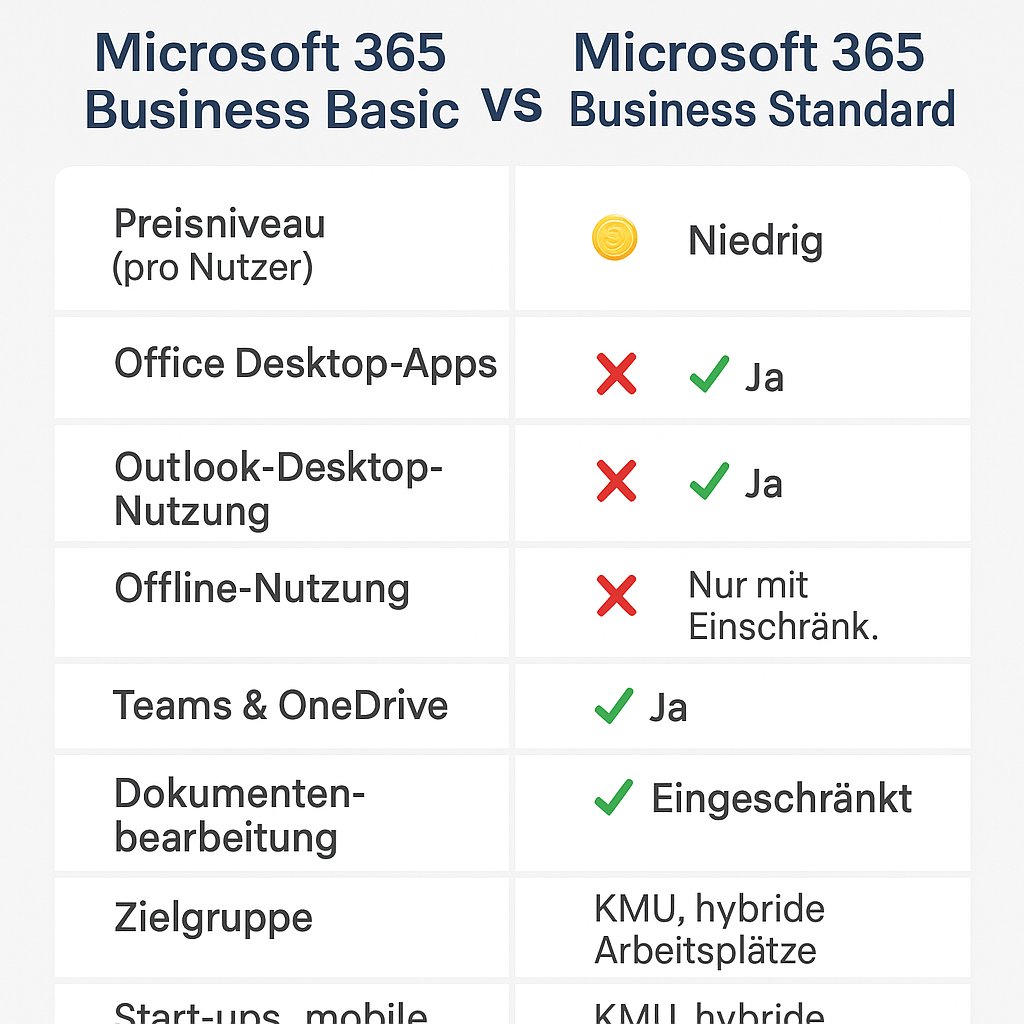 Microsoft 365 Business Basic vs Standard: Stilbruch IT vergleicht die beiden beliebten Lizenzmodelle und zeigt, welches Paket sich für welche Unternehmensgröße eignet. Der Fokus liegt auf Funktionen, Anwendungsbereiche, Sicherheit und Skalierbarkeit. Besonders KMU aus Augsburg und Schwabmünchen profitieren von einer strukturierten Beratung zur Microsoft 365 Lizenzwahl durch Stilbruch IT.