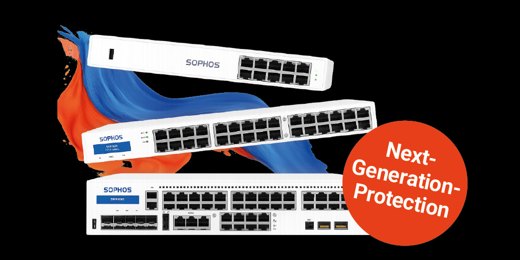 Moderne Firewall-Darstellung mit digitalen Schutzschilden – Symbolbild für Sophos Next-Generation Protection und zertifizierten Sophos Partner-Service.